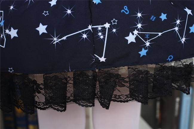 Sweet Dark Blue Constellation Printed Lolita Pleated Skirt