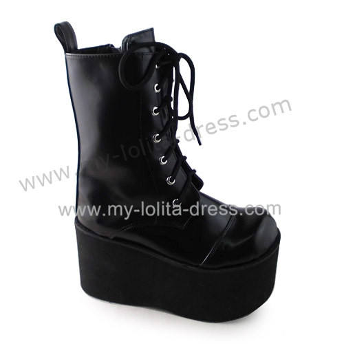 Matte Black Lace Up Classic Girls Boots