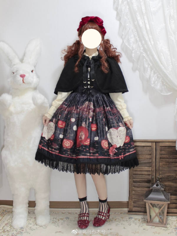 Honey Honey Lolita ~ Chinese Pear-leaved Crabapple Little Red Riding Hood Lolita Normal Waist JSK -Pre-order Closed