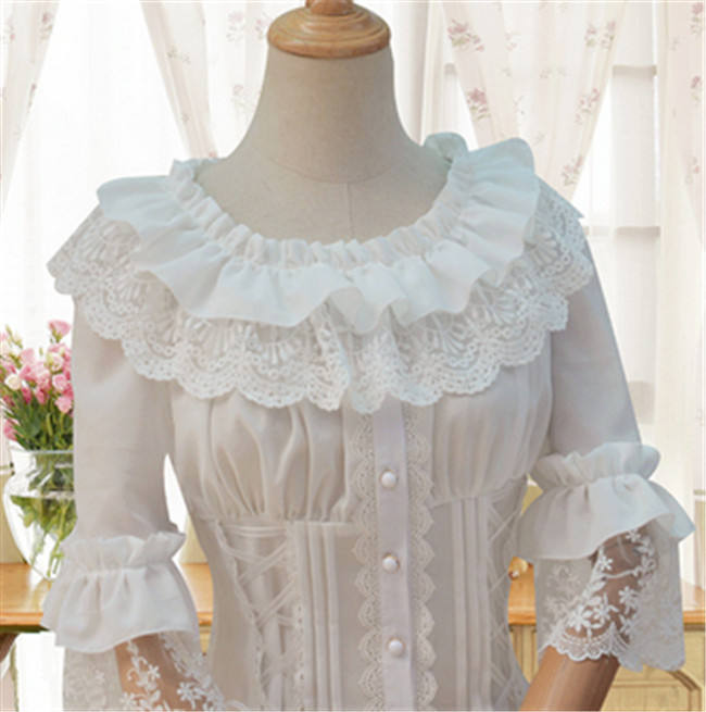 Sweet Lolita Flare Sleeves Blouse Black L - In Stock
