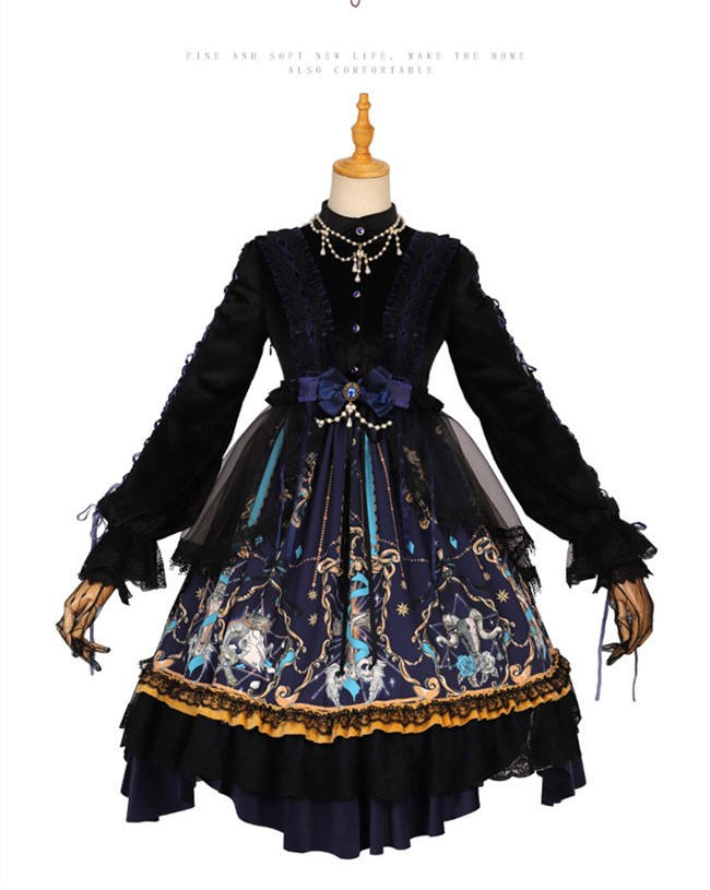 God Redeemed Gothic Dark Printed Lolita OP(Choker + Gloves + Overskirt)