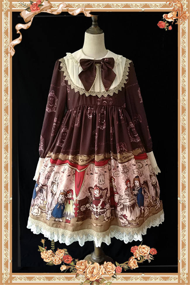 Doll Izutsu~ Classic Lolita Long Sleeves OP Dress-Ready Made