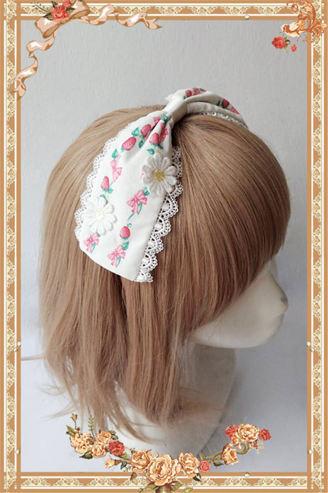 Strawberry Gingham Pure Cotton Lolita JSK Dress +Headbow