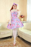 (Replica)Dream of Lolita Sweet Loving Heart and Daisy Printed Lolita Jumper Dress -out