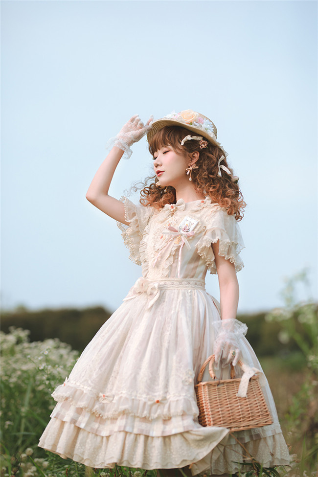 Fantastic Wind ~Ukulele~ Embroidery Stripe Classic Lolita OP/JSK Fantastic Wind ~Ukulele~ Embroidery Stripe Classic Lolita OP/JSK