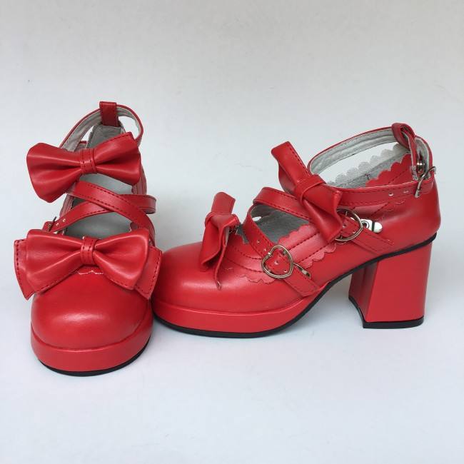 Beautiful Claret Matte Bows Lolita Shoes