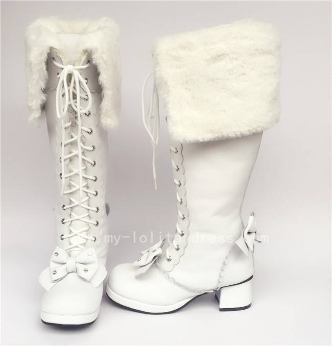 Sweet White Real Leather Upper Lolita High Boots
