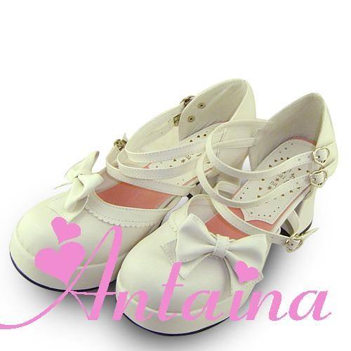 White Pink Bow Princess Lolita Shoes