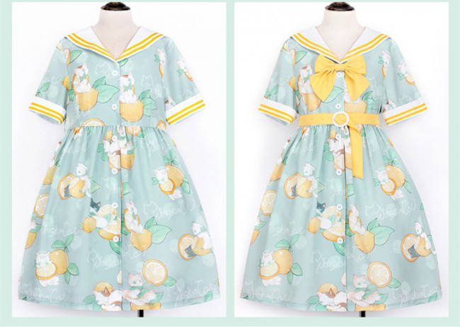 Lemon Cat~ Sweet Lolita Short Sleeves OP -out