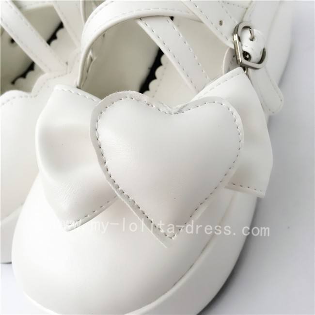 High Platform White Heart Bow Lolita Shoes