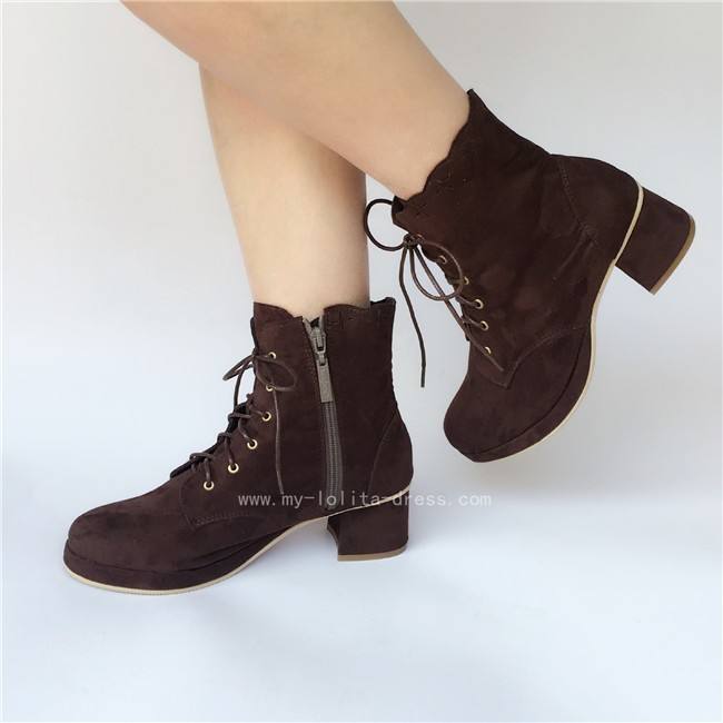 Coffee Velvet Lolita Boots for Woman