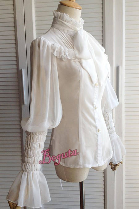 Boguta Half Transparent Puffy Sleeves Bow Lolita Blouse