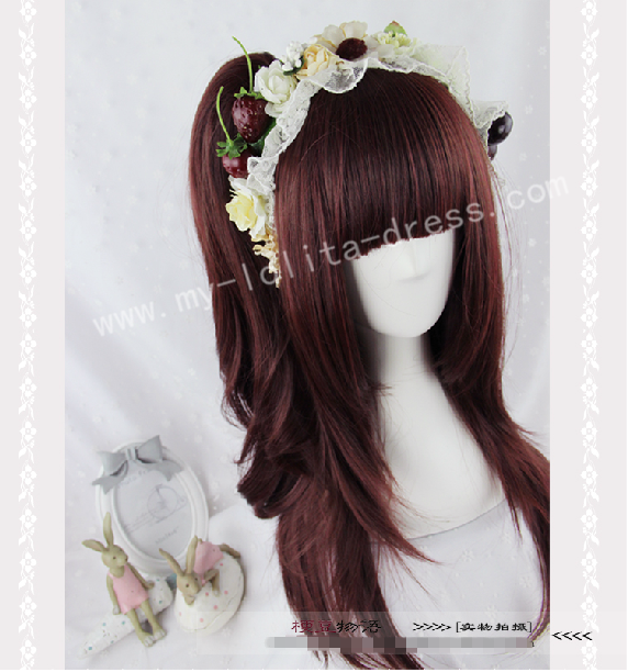 Japanese Girl's Face Framing Straight Wine Lolita Wig with Ponytails