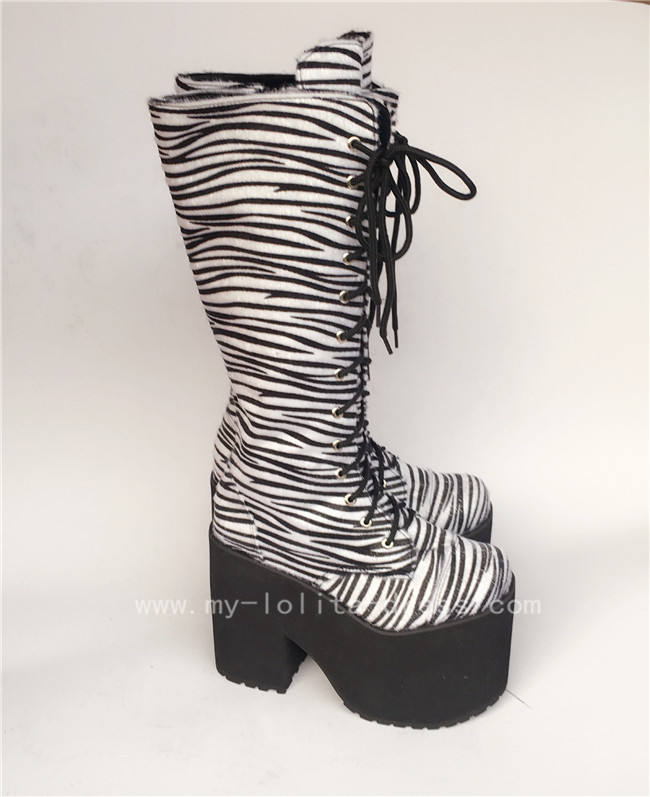 Beautiful White Matte Lace-up Knee Lolita High Boots