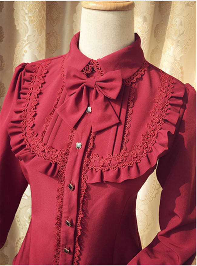Elegant Thickening Thermal Lolita Lapel Blouse for Winter
