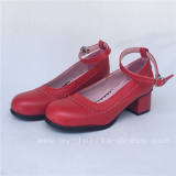 Elegant Red Matte Lolita Square Heels Shoes