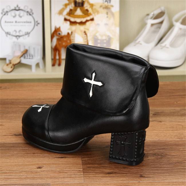 Angelic Imprint- Gothic Square Heels Lolita Short Boots