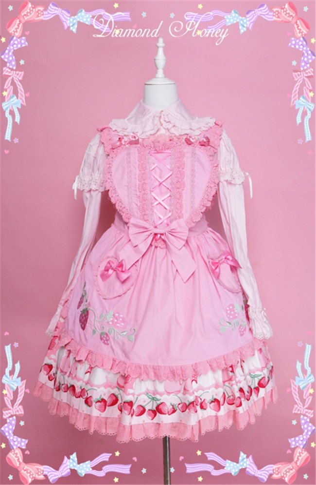 Diamond Honey -Miss Cherry- Red Gingham Hearts Embroidery Lolita