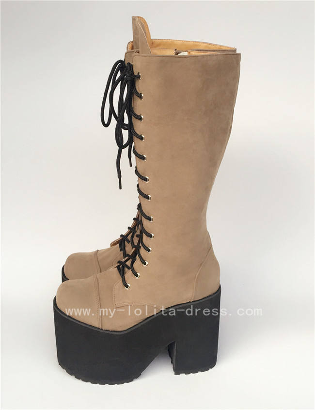 Beautiful White Matte Lace-up Knee Lolita High Boots