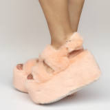 Sweet Imitate Bunny Furs Lolita Pink High Platform Sandals