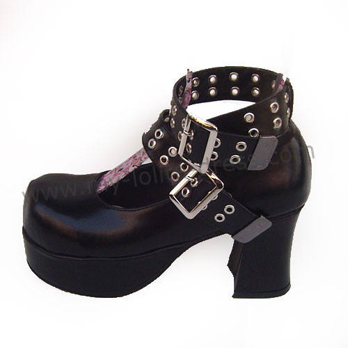 Black Double Straps Heels Lolita Shoes