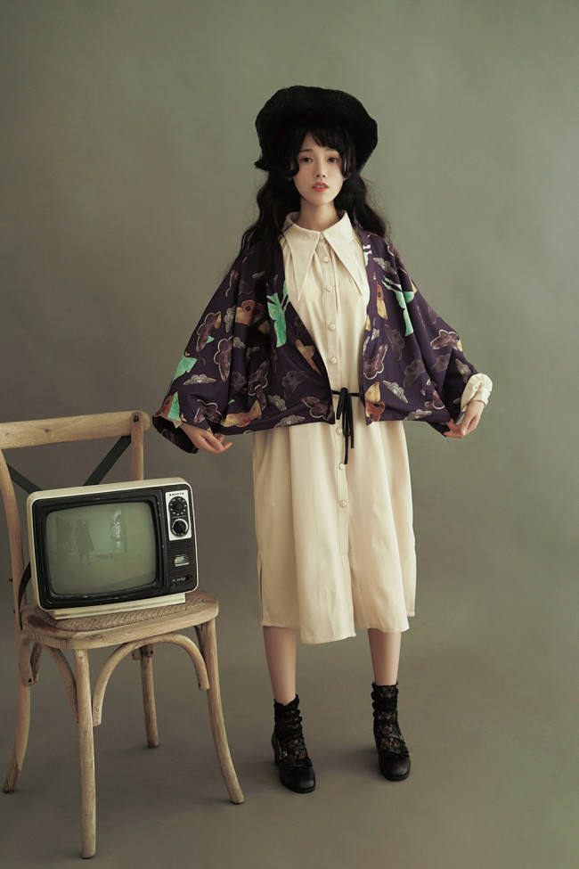 Vintage Unicolor Wing Collar Lolita OP Dress - Ready Made Navy M In Stock