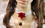 Red Rose Blossom in Moonlight White Lace Choker