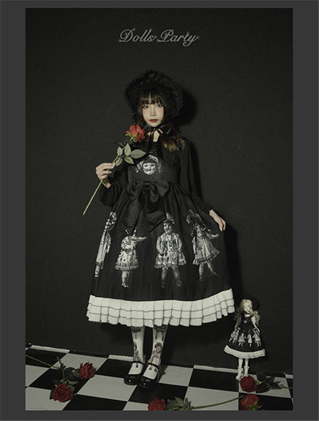 Antique Paper Doll~ Black Lolita JSK Dress -Ready Made