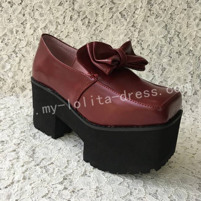 Beautiful Matte Wine Lolita Square Heels High Platform
