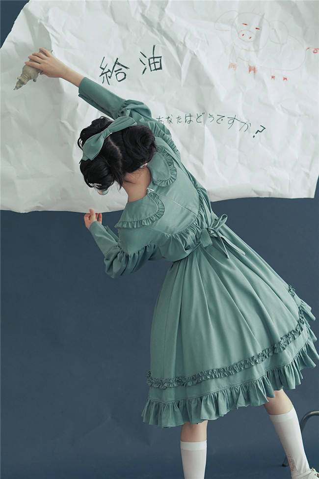 Vintage Unicolor Babydoll Style Peterpan Collar Lolita OP - Ready Made