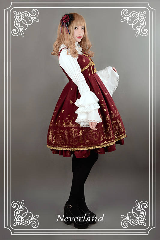 Neverland Lolita ~Golden Swan Lake~ Gold Stamping Thick Lolita JSK Black M - In Stock