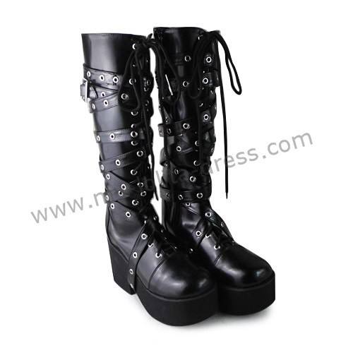 Punk Style Matte White Buckles Lolita High Shaft Boots