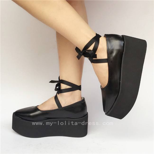 High Platfrom Black Lolita Cowhide Shoes