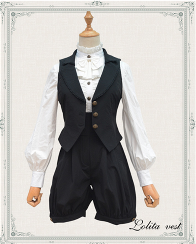 Black Vingtage Chiffon Ouji Lolita Vest + Short Pants - In Stock