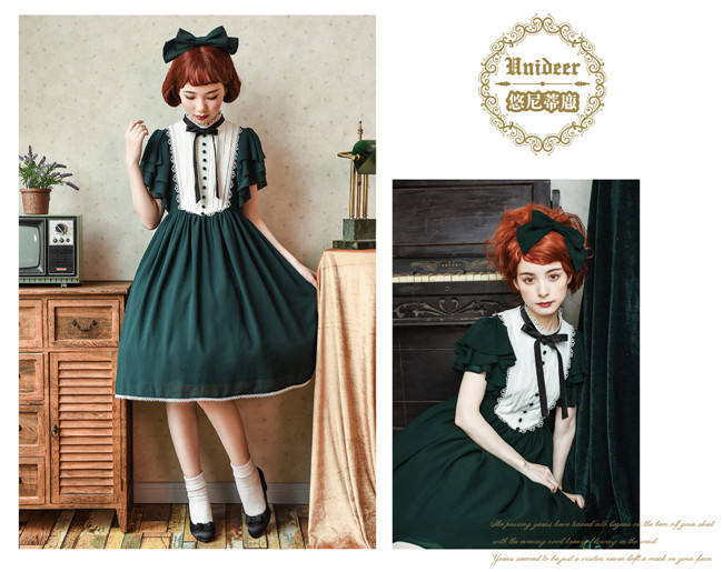 Memory of Floria~ Vintage Lolita OP Short/Long Version-Ready Made
