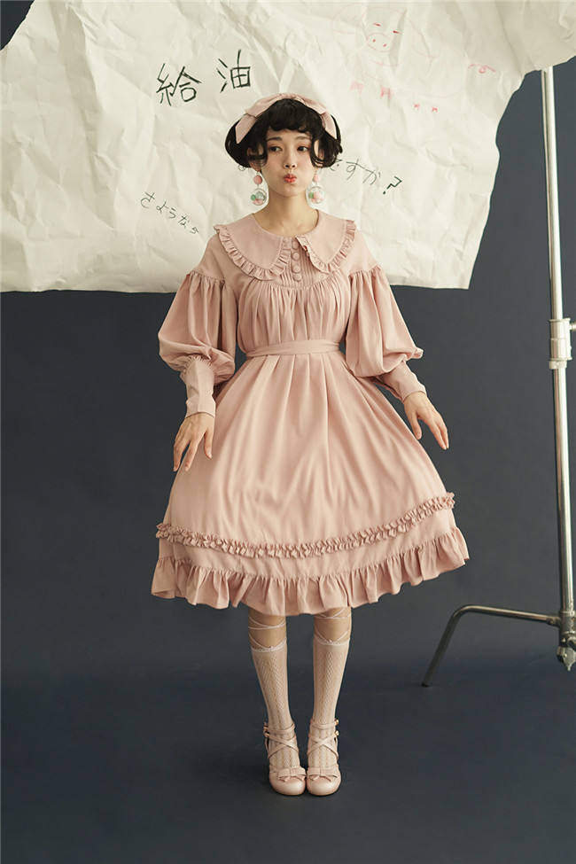 Vintage Unicolor Babydoll Style Peterpan Collar Lolita OP - Ready Made