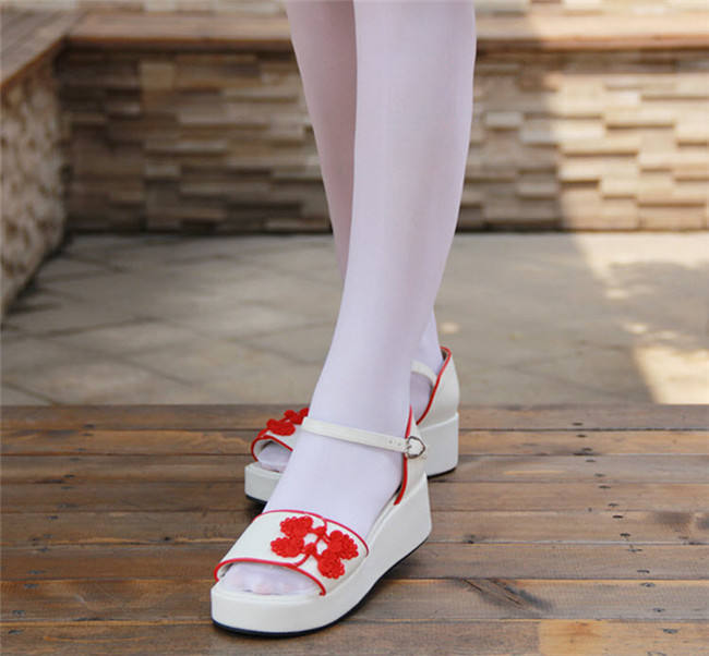 Angelic Imprint- Sweet Double Bows Embroidery Qi Lolita High Platform Shoes