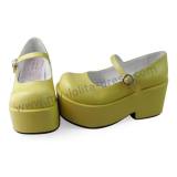 Matte Yellow Single Belt Girls Princess Shoes Pink Glossy Size 42(8cm heel 5cm platform) - In Stock