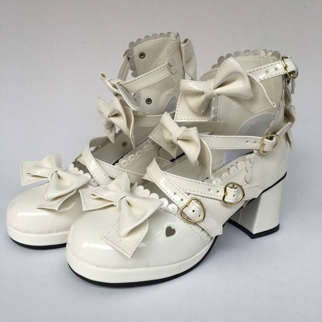 Sweet Wine Lolita Square Heels Shoes with Bowknots