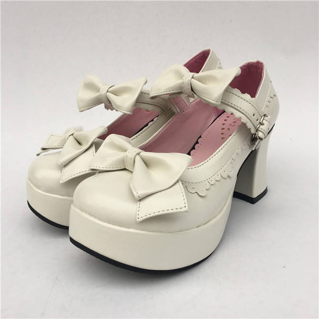 Black White Two Bows Lolita Shoes