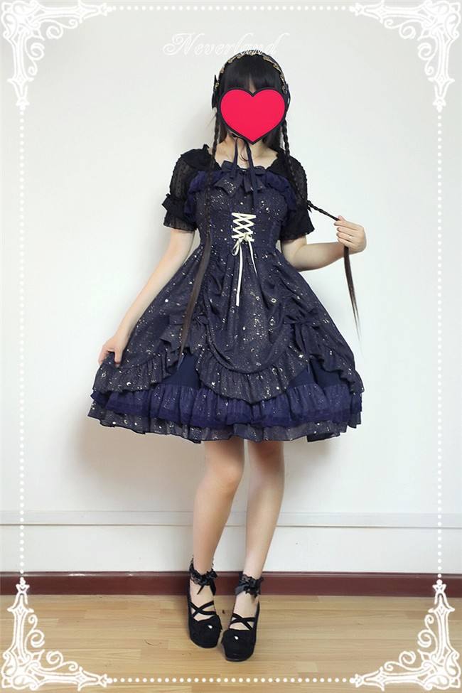 Neverland Lolita -Fly Me to Polaris- Gold Stamping Chiffon Lolita JSK