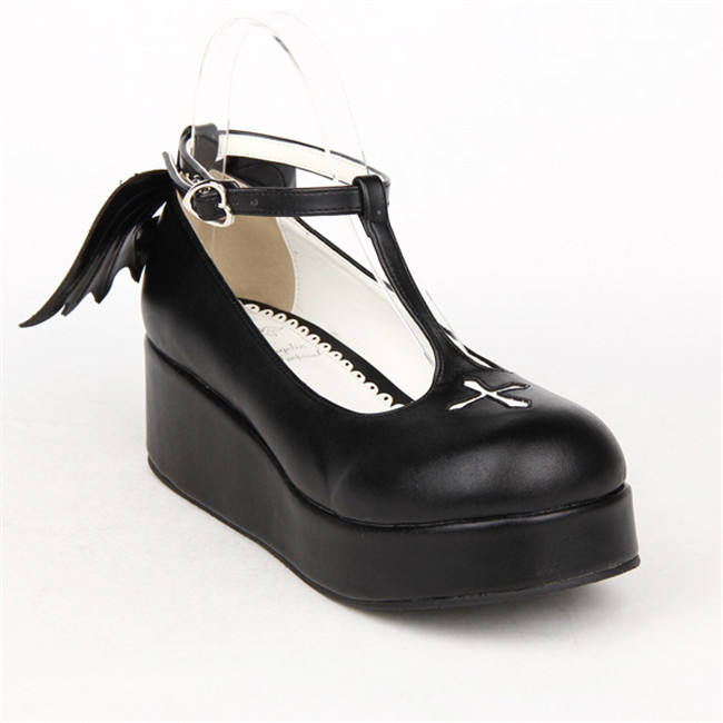 Angelic Imprint- Sweet T-shaped Straps Lolita High Platform Shoes with Detachable Angel Wings
