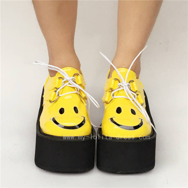 Sweet Cream Yellow Smiling Face  Lolita High Platform Shoes