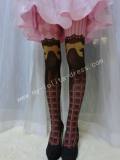 White Plume Chocolate Butterfly Applique Vertical Strips Lolita Tights - Clerance