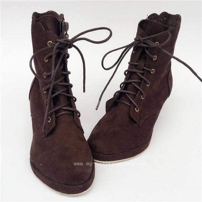 Coffee Velvet Lolita Boots for Woman