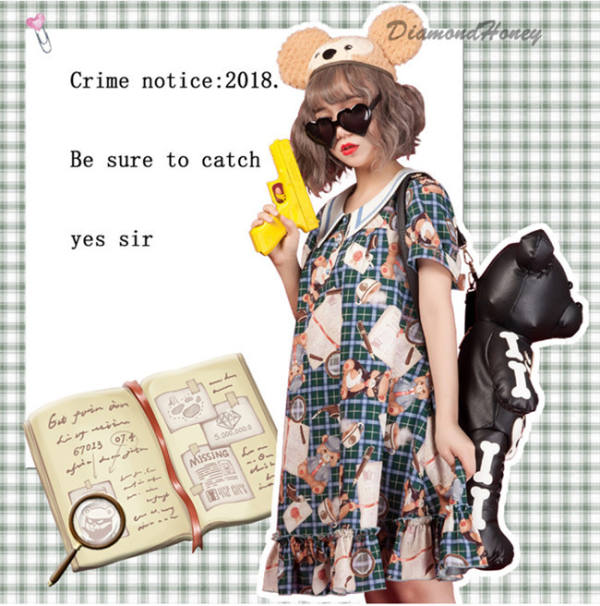 The Detective Bear~ Sweet Printed Lolita OP and JSK -OUT
