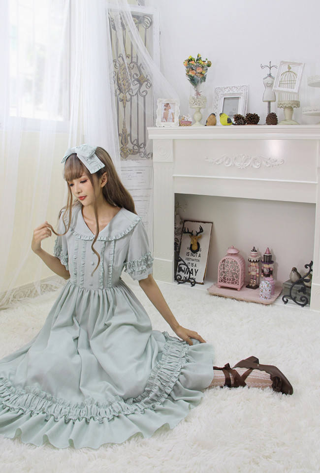 Pure Color Lolita Short Sleeves OP Dress -Middle Version/Long Version -Pre-order Closed