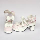 White Pink Square Heel Lolita Footwear