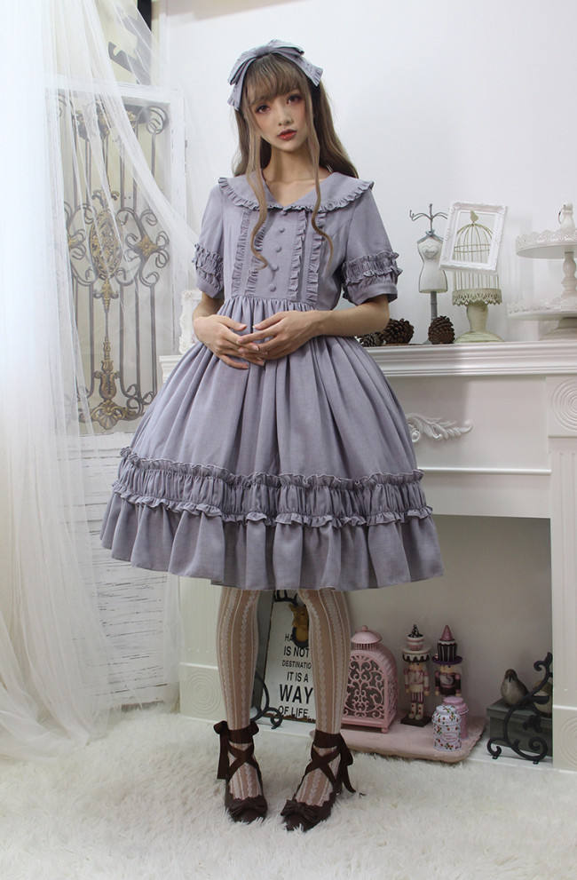 Pure Color Lolita Short Sleeves OP Dress -Middle Version/Long Version -Pre-order Closed