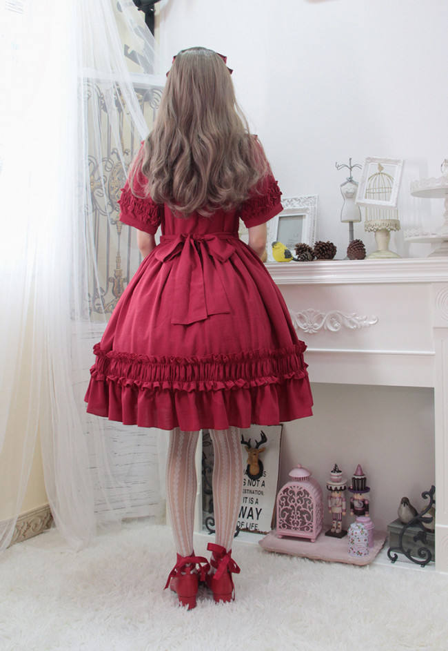 Pure Color Lolita Short Sleeves OP Dress -Middle Version/Long Version -Pre-order Closed